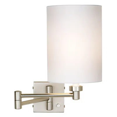 Possini Euro Design Possini Euro Brushed Nickel White Cylinder Plug-in Swing Arm Wall Lamp