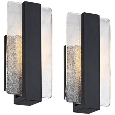 Possini Euro Design Possini Euro Cascadia 11 3/4" Black And Glass Led Sconces Set Of 2