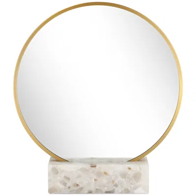Possini Euro Design Possini Euro Clavel 19 3/4"h Gold Tabletop Mirror With Marble Pedestal
