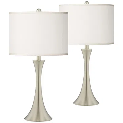 Possini Euro Design Possini Euro Cream Faux Silk Brushed Nickel Touch Table Lamps Set Of 2