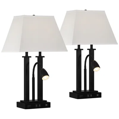 Possini Euro Design Possini Euro Deacon 26" Black Usb And Outlet Gooseneck Lamps Set Of 2