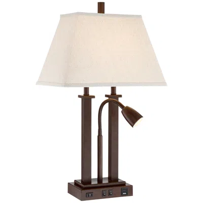 Possini Euro Design Possini Euro Deacon 26" Bronze Gooseneck Usb And Outlet Desk Lamp