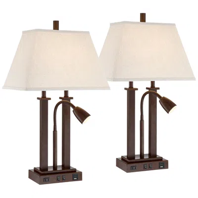 Possini Euro Design Possini Euro Deacon 26" Bronze Gooseneck Usb And Outlet Lamps Set Of 2