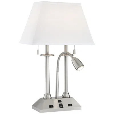 Possini Euro Design Possini Euro Dexter 26" Nickel Desk Lamp With Usb Ports And Outlets