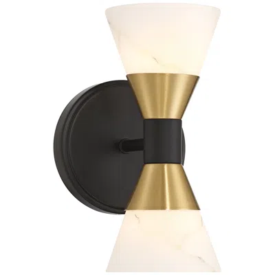 Possini Euro Design Possini Euro Domino 9 1/2"h Black And Brass 2-light Wall Sconce