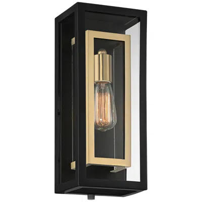 Possini Euro Design Possini Euro Double Box 15 1/2" Black And Brass Outdoor Wall Light