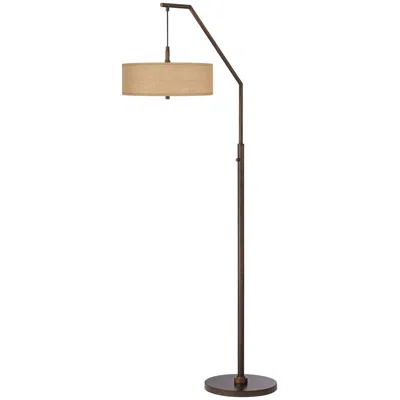 Possini Euro Design Possini Euro Downbridge 71 1/2" Burlap Shade Bronze Arc Floor Lamp