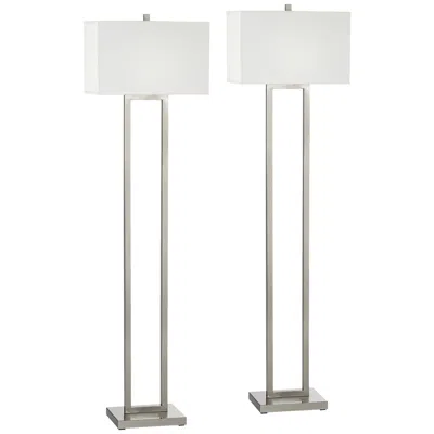 Possini Euro Design Possini Euro Duarte 61" Modern Satin Nickel Column Floor Lamp Set Of 2 In Animal Print