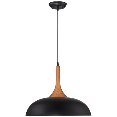 Possini Euro Design Possini Euro Felton 17 3/4" Black And Wood Finish Modern Dome Pendant
