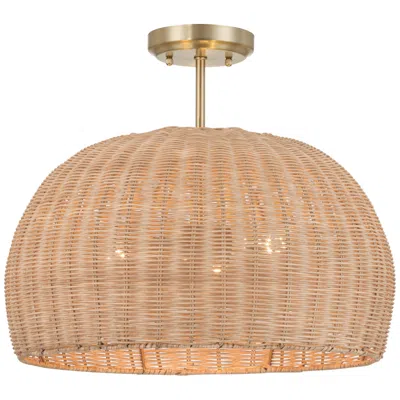 Possini Euro Design Possini Euro Fitzwilliam 18"w Brass And Wicker 3-light Ceiling Light