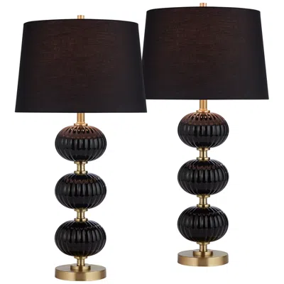 Possini Euro Design Possini Euro Grace 30" High Black Glass Table Lamp Set Of 2 In Animal Print