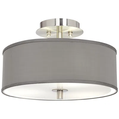 Possini Euro Design Possini Euro Gray Faux Silk 14" Wide Ceiling Light