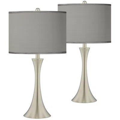Possini Euro Design Possini Euro Gray Faux Silk Brushed Nickel Touch Table Lamps Set Of 2
