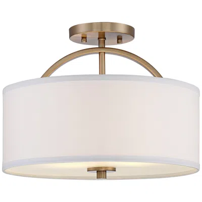 Possini Euro Design Possini Euro Halsted 15" Brass With White Linen Shade Ceiling Light