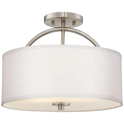 Possini Euro Design Possini Euro Halsted 15" Wide Brushed Nickel Linen Shade Ceiling Light