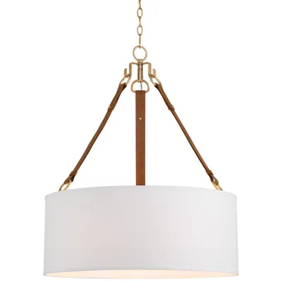 Possini Euro Design Possini Euro Indy 26" White And Leather 5-light Drum Pendant Light
