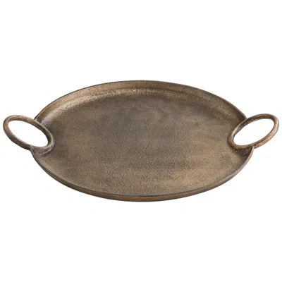 Possini Euro Design Possini Euro Kada 20 1/4" Antique Gold Round Metal Tray With Handles