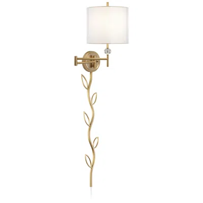 Possini Euro Design Possini Euro Kohle Brass Swing Arm Plug-in Wall Lamp With Cord Cover In Multi