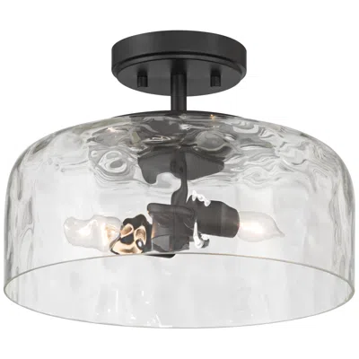 Possini Euro Design Possini Euro Luther 13"w Matte Black Water Glass 2-light Ceiling Light