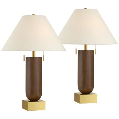 Possini Euro Design Possini Euro Madera 27 3/4" Brass And Wood Usb Table Lamp Set Of 2