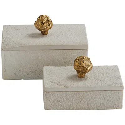 Possini Euro Design Possini Euro Maribol Gold And Sandstone Decorative Boxes With Lid Set Of 2