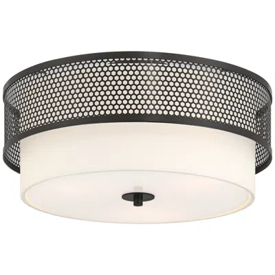 Possini Euro Design Possini Euro Marino 16" Wide Black And Linen 3-light Ceiling Light