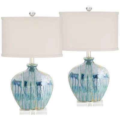 Possini Euro Design Possini Euro Mia 25" Blue Drip Ceramic Table Lamps Set Of 2