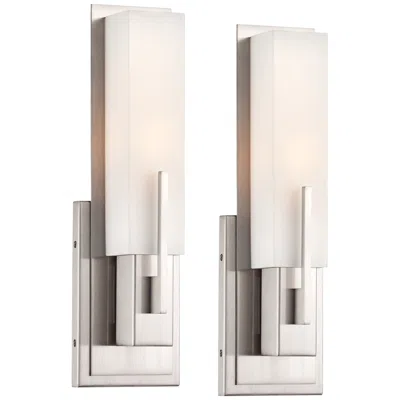 Possini Euro Design Possini Euro Midtown 15" High Satin Nickel Wall Sconce Set Of 2