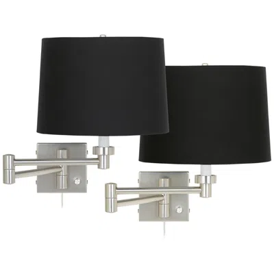 Possini Euro Design Possini Euro Nickel And Black Swing Arm Plug-in Wall Lamps Set Of 2