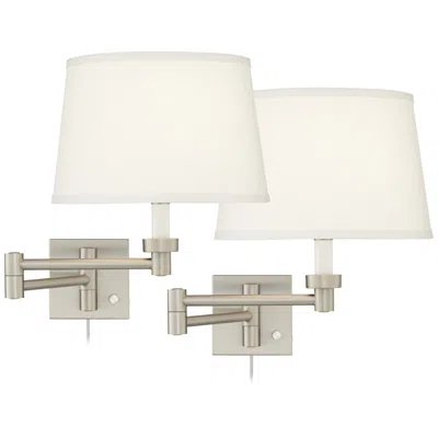 Possini Euro Design Possini Euro Nickel And White Swing Arm Plug-in Wall Lamps Set Of 2