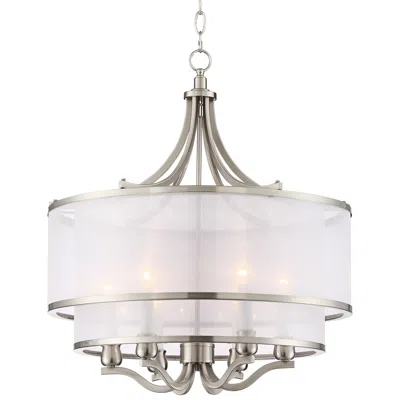 Possini Euro Design Possini Euro Nor 23" Wide 6-light Brushed Nickel Drum Shade Pendant