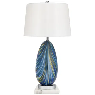 Possini Euro Design Possini Euro Pablo 27" Blue Swirl Lamp With Square White Marble Riser