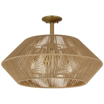 Possini Euro Design Possini Euro Pedro 24" Wide Brass And Rattan 4-light Ceiling Light