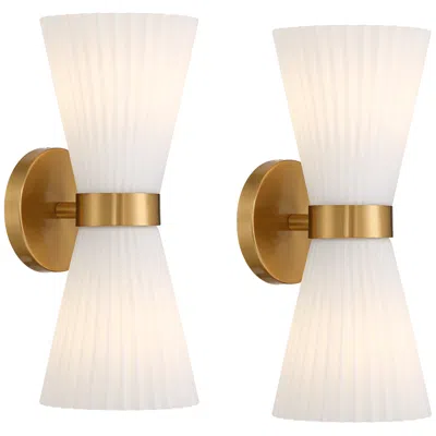 Possini Euro Design Possini Euro Peter 14" High Warm Brass 2-light Wall Sconce Set Of 2