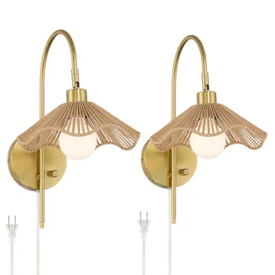 Possini Euro Design Possini Euro Primrose 17 1/4" H Brass Plug-in Wall Lamp Set Of 2