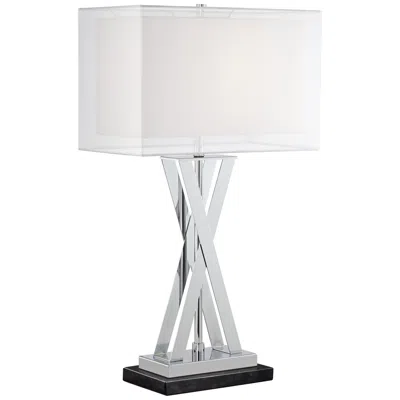 Possini Euro Design Possini Euro Proxima 28" Chrome Table Lamp With Black Marble Riser In White