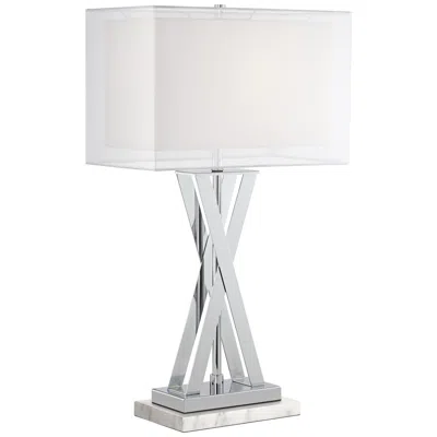 Possini Euro Design Possini Euro Proxima 28" Chrome Table Lamp With White Marble Riser In Neutral