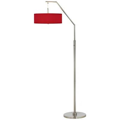 Possini Euro Design Possini Euro Red Textured Faux Silk Modern Arc Floor Lamp