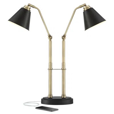 Possini Euro Design Possini Euro Sentry 23" Black Antique Brass Dual Usb Ports Desk Lamp
