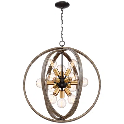 Possini Euro Design Possini Euro Stedman 25" 12-light Gold And Wood Sputnik Orb Chandelier