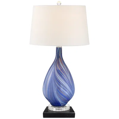 Possini Euro Design Possini Euro Taylor 29" Blue Table Lamp With Square Black Marble Riser