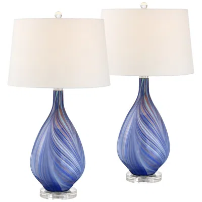 Possini Euro Design Possini Euro Taylor 29" Modern Blue Art Glass Table Lamps Set Of 2