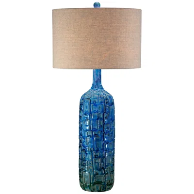 Possini Euro Design Possini Euro Teal 36" Ceramic Mid-century Lamp With Table Top Dimmer