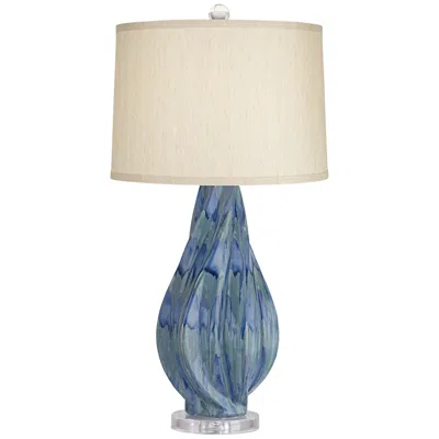Possini Euro Design Possini Euro Teresa 31" Coastal Teal Blue Drip Ceramic Table Lamp