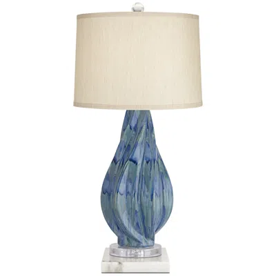 Possini Euro Design Possini Euro Teresa 31" Teal Ceramic Lamp With White Marble Riser