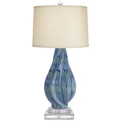 Possini Euro Design Possini Euro Teresa Blue Drip Ceramic Lamp With 8" Wide Square Riser