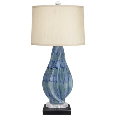 Possini Euro Design Possini Euro Teresa Teal Ceramic Table Lamp With Square Black Marble Riser
