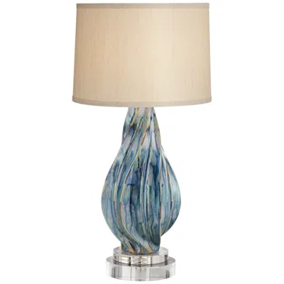Possini Euro Design Possini Euro Teresa Teal Drip Ceramic Lamp With 8" Wide Round Riser