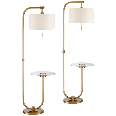 Possini Euro Design Possini Euro Volta Brass Finish Glass Tray Table Usb Floor Lamps Set Of 2
