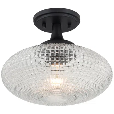Possini Euro Design Possini Euro Voltri 12"w Matte Black And Vintage Glass Ceiling Light